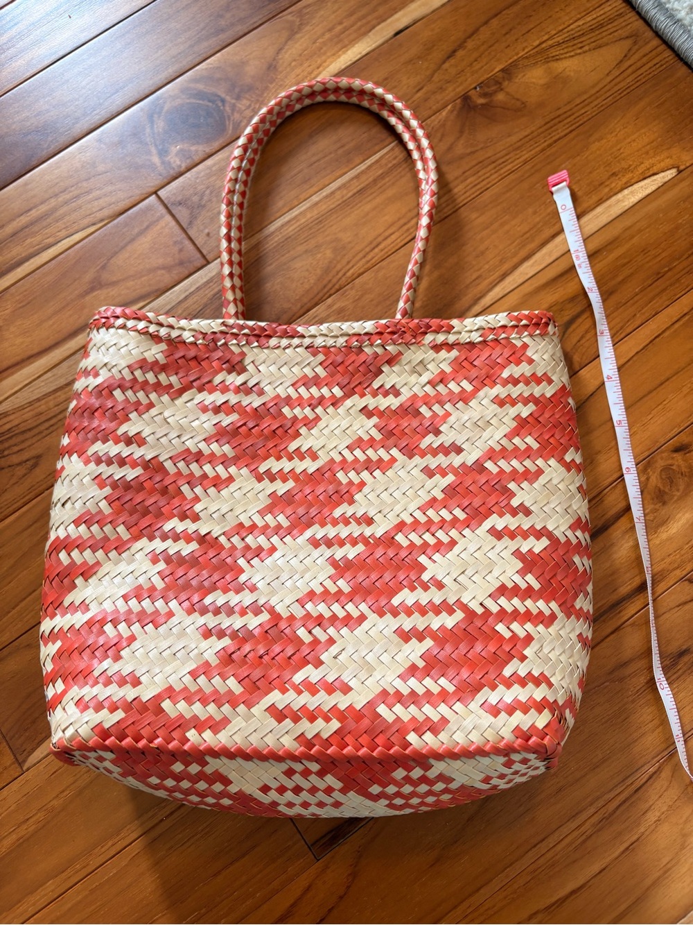 Urban Outfitters Coral & Natural Woven Mini Tote
